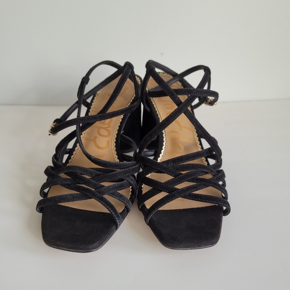 New SAM EDELMAN Daffodil Suede Leather Black Ankle Strap Heels - Picture 7 of 14